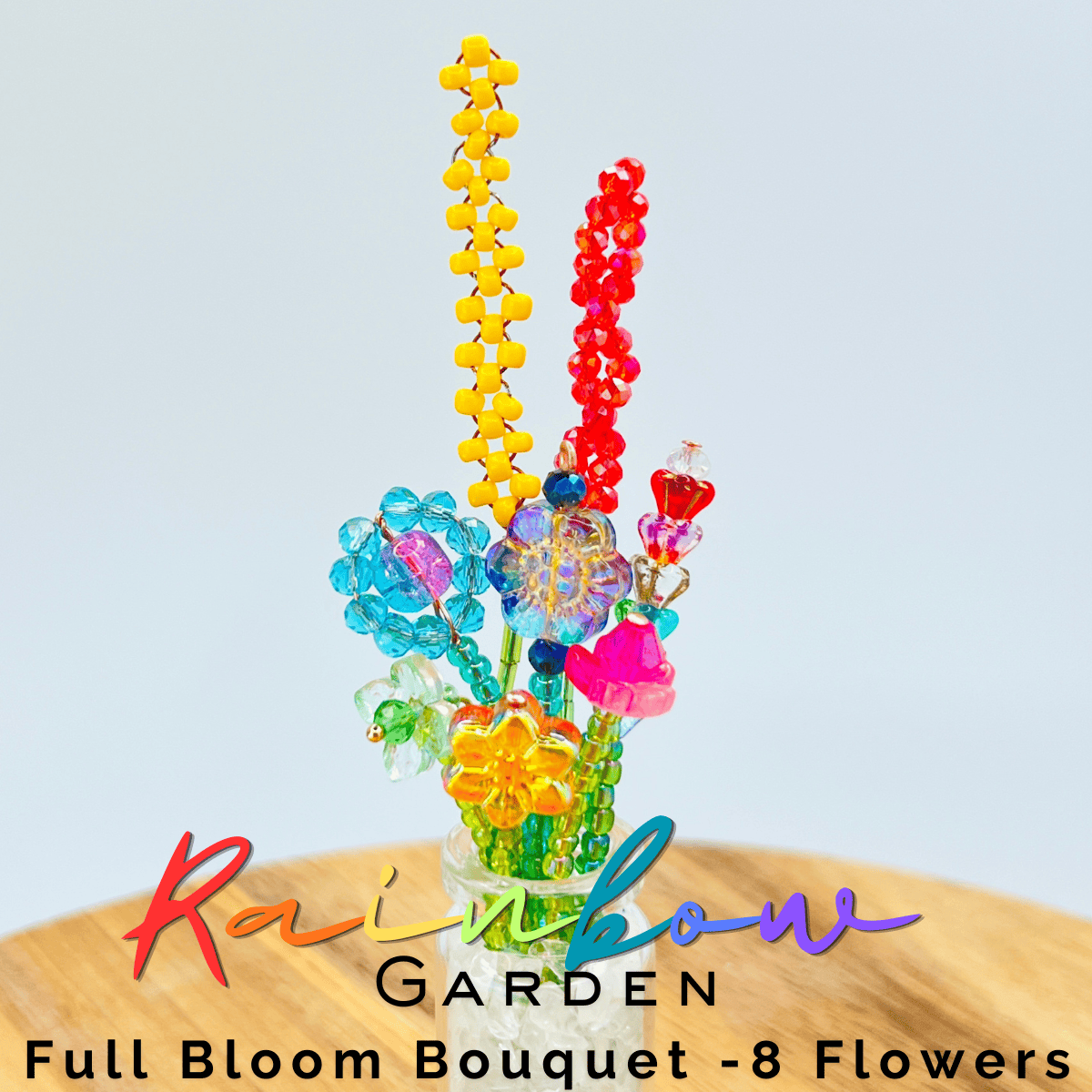 Home Decor Full Bloom / Rainbow Garden Mini Beaded Flower Bouquet in Glass Vase | Emaloe's Thingys