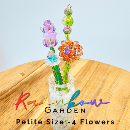Home Decor Petite / Rainbow Garden Mini Beaded Flower Bouquet in Glass Vase | Emaloe's Thingys