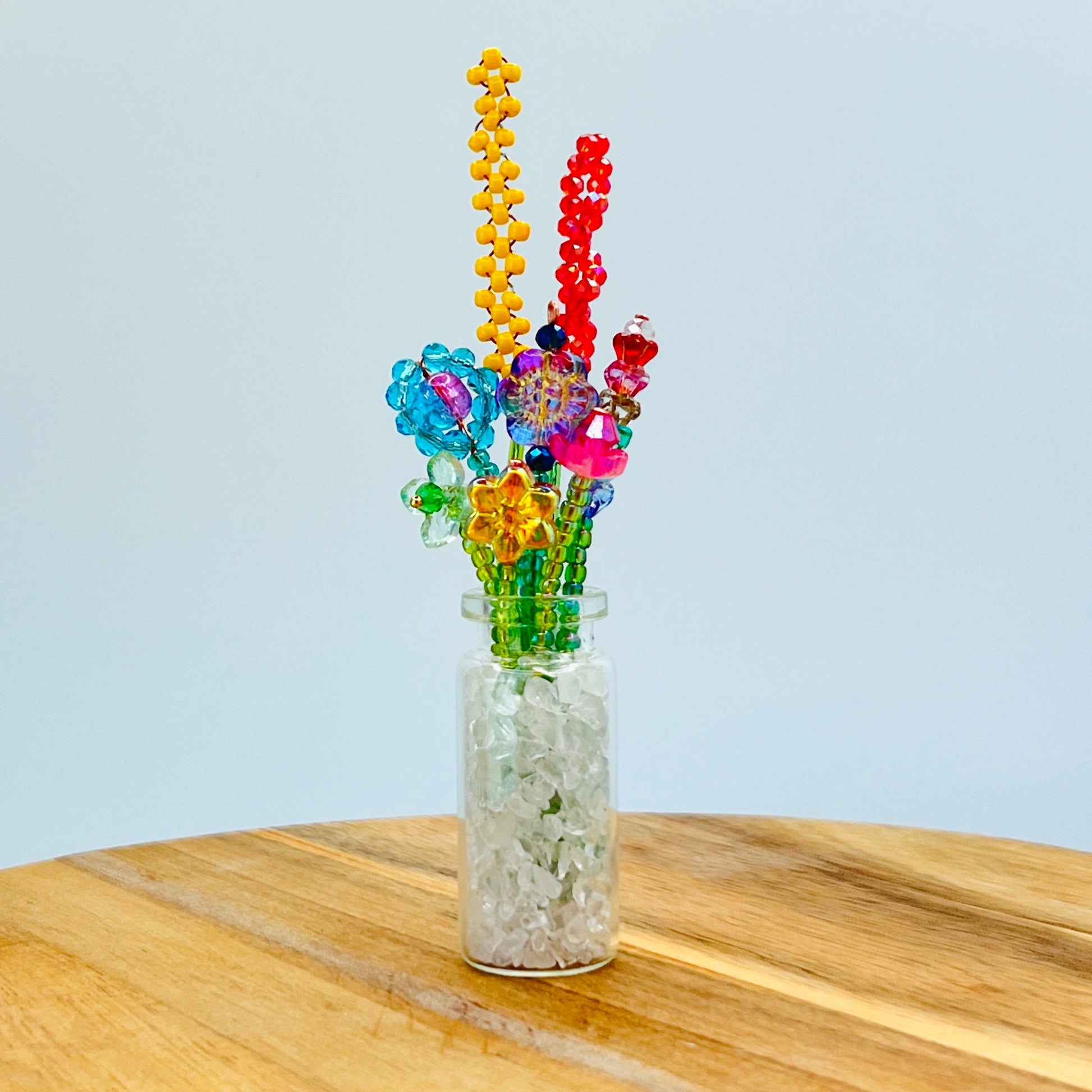 Home Decor Mini Beaded Flower Bouquet in Glass Vase | Emaloe's Thingys