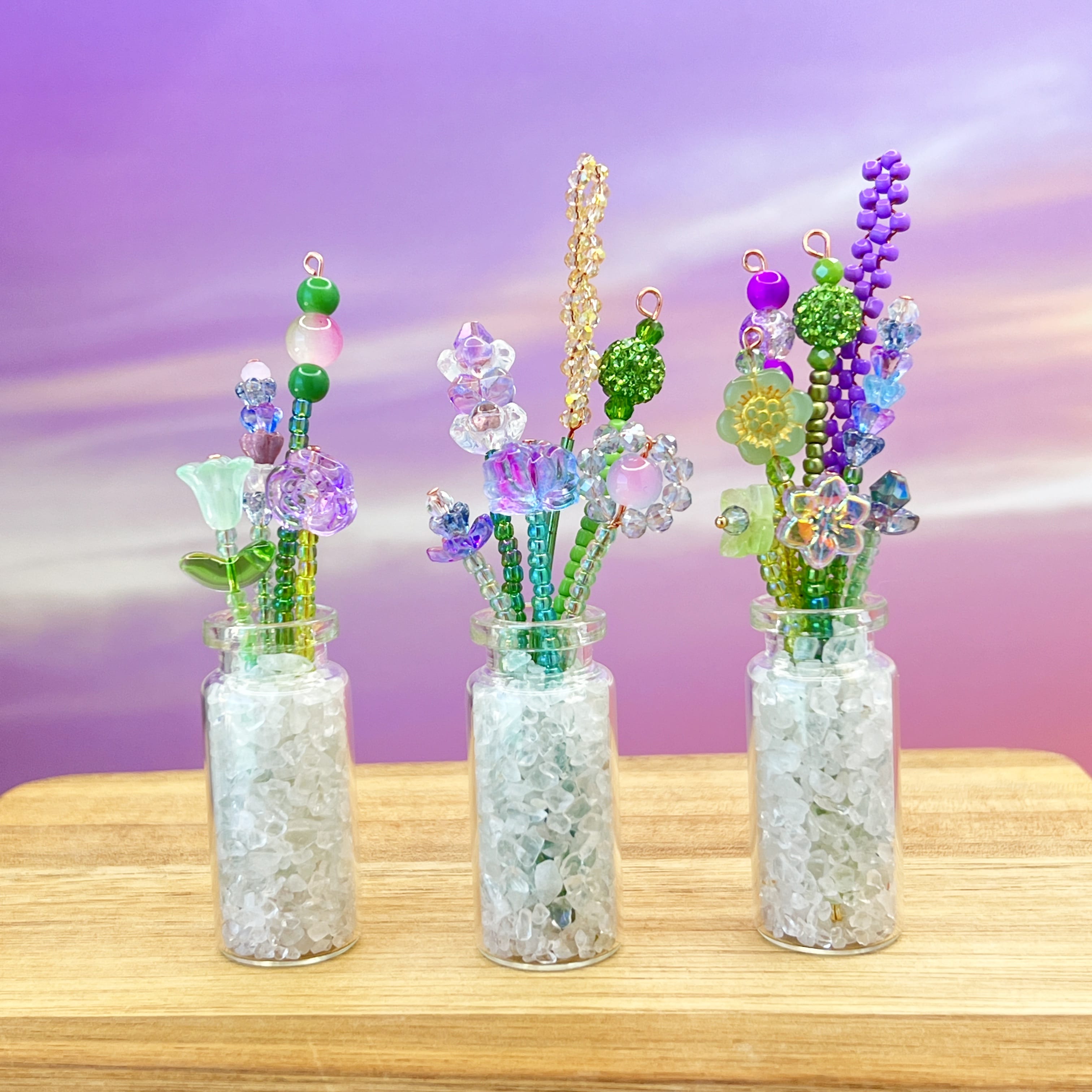 Home Decor Mini Beaded Flower Bouquet in Glass Vase | Emaloe's Thingys