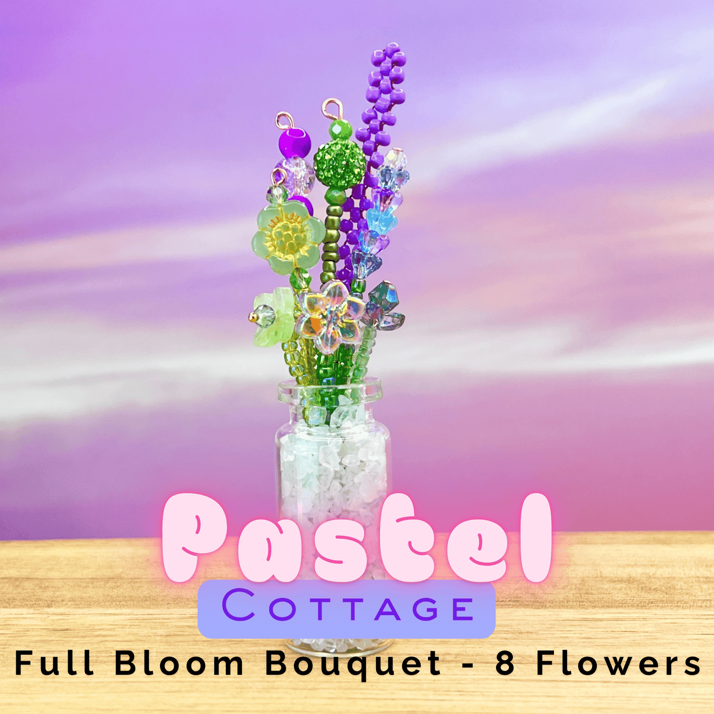 Home Decor Full Bloom / Pastel Cottage Mini Beaded Flower Bouquet in Glass Vase | Emaloe's Thingys