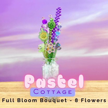 Home Decor Full Bloom / Pastel Cottage Mini Beaded Flower Bouquet in Glass Vase | Emaloe's Thingys