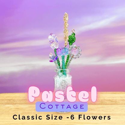Home Decor Classic / Pastel Cottage Mini Beaded Flower Bouquet in Glass Vase | Emaloe's Thingys