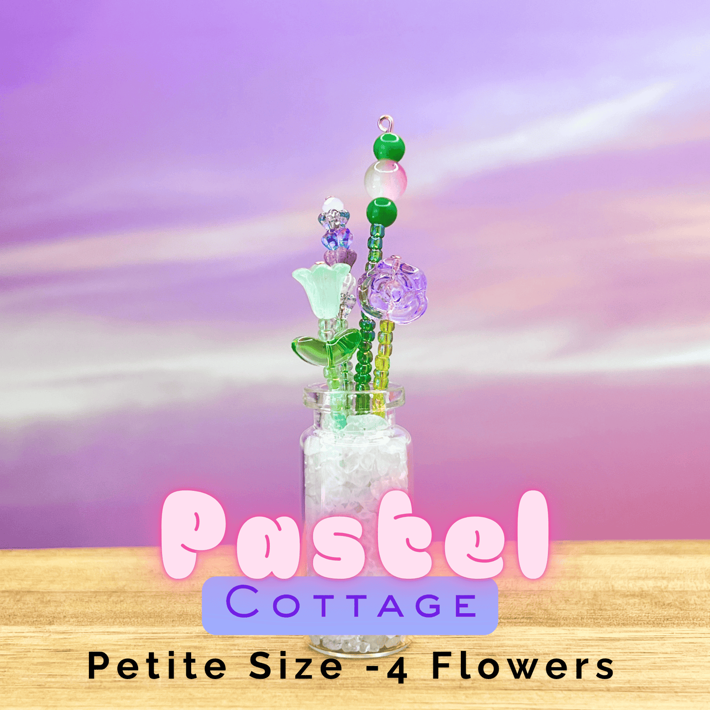 Home Decor Petite / Pastel Cottage Mini Beaded Flower Bouquet in Glass Vase | Emaloe's Thingys