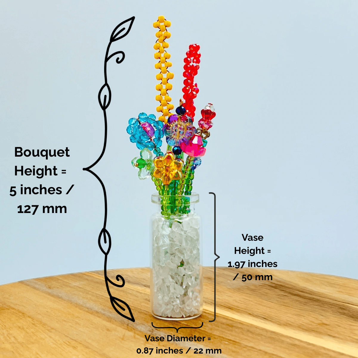 Home Decor Mini Beaded Flower Bouquet in Glass Vase – Handmade Forever Flowers