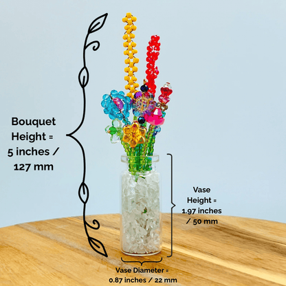 Home Decor Mini Beaded Flower Bouquet in Glass Vase – Handmade Forever Flowers