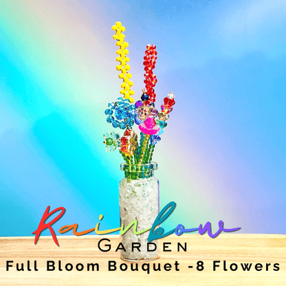 Home Decor Rainbow Garden / Full Bloom Mini Beaded Flower Bouquet in Glass Vase – Handmade Forever Flowers