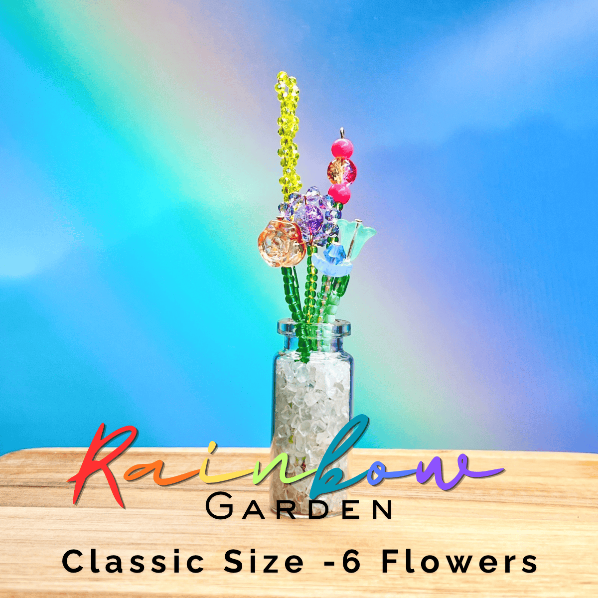 Home Decor Rainbow Garden / Classic Mini Beaded Flower Bouquet in Glass Vase – Handmade Forever Flowers
