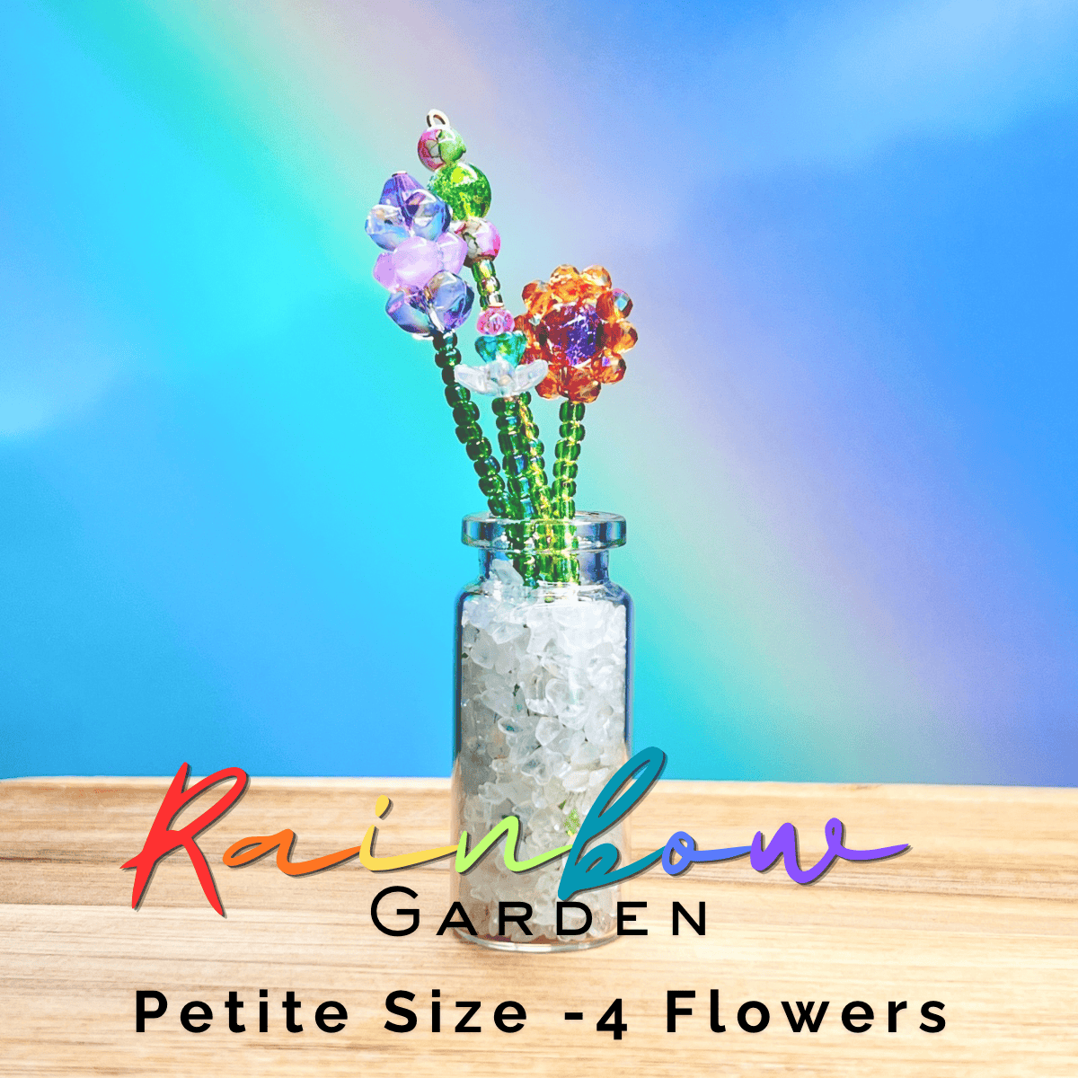 Home Decor Rainbow Garden / Petite Mini Beaded Flower Bouquet in Glass Vase – Handmade Forever Flowers