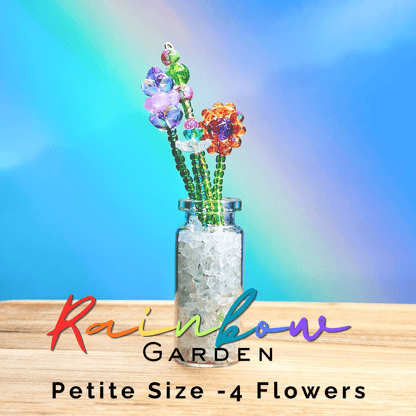 Home Decor Rainbow Garden / Petite Mini Beaded Flower Bouquet in Glass Vase – Handmade Forever Flowers
