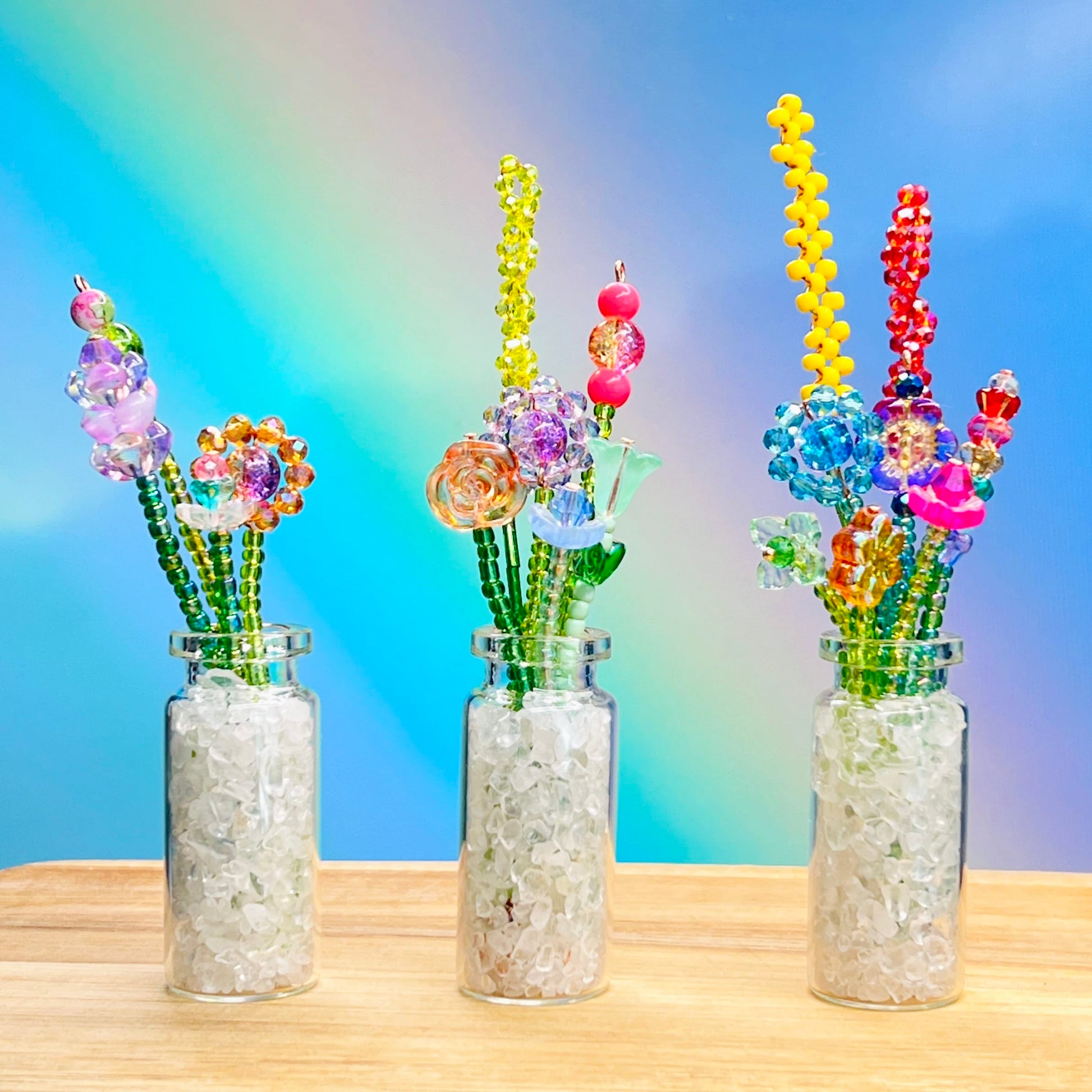 Home Decor Mini Beaded Flower Bouquet in Glass Vase – Handmade Forever Flowers