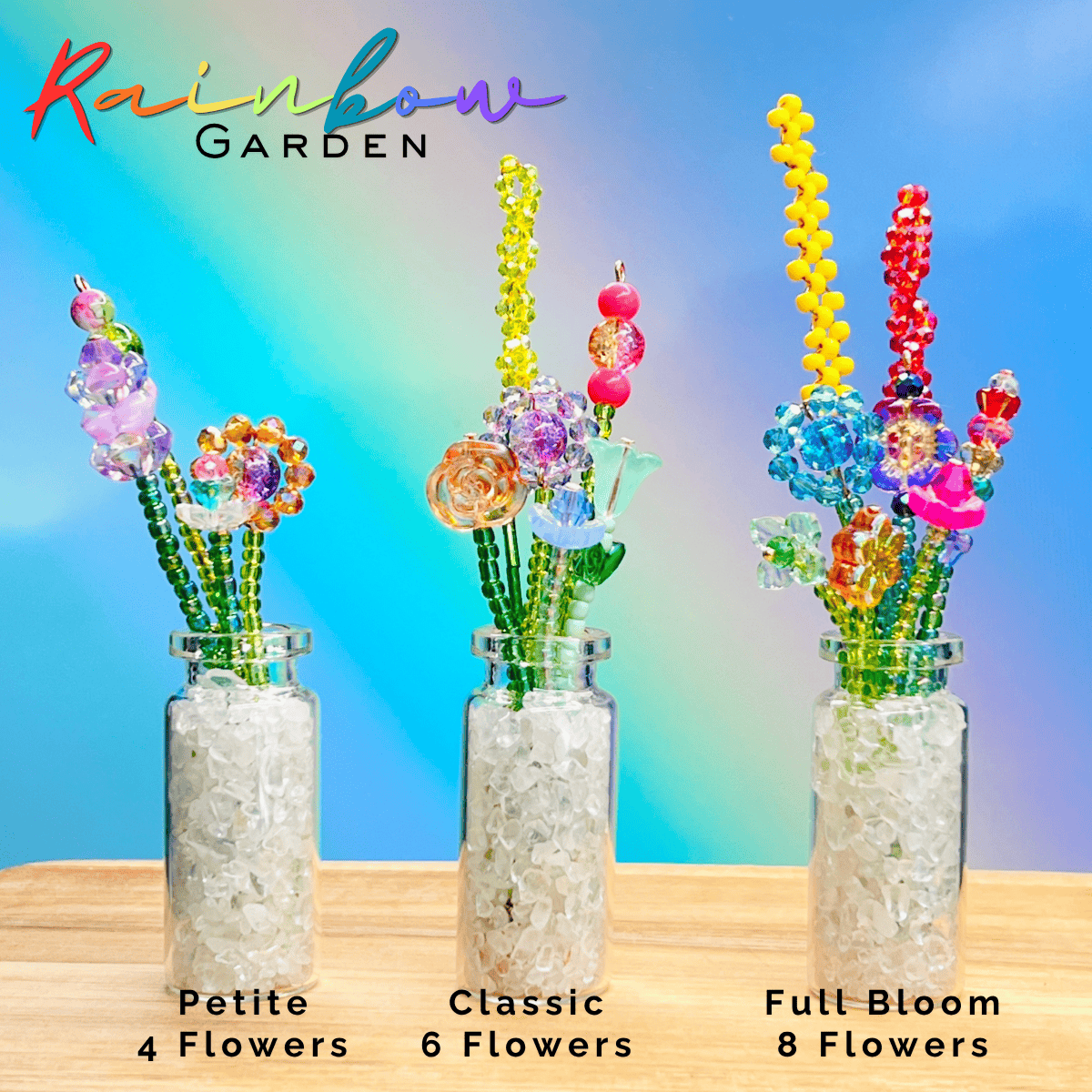 Home Decor Mini Beaded Flower Bouquet in Glass Vase – Handmade Forever Flowers