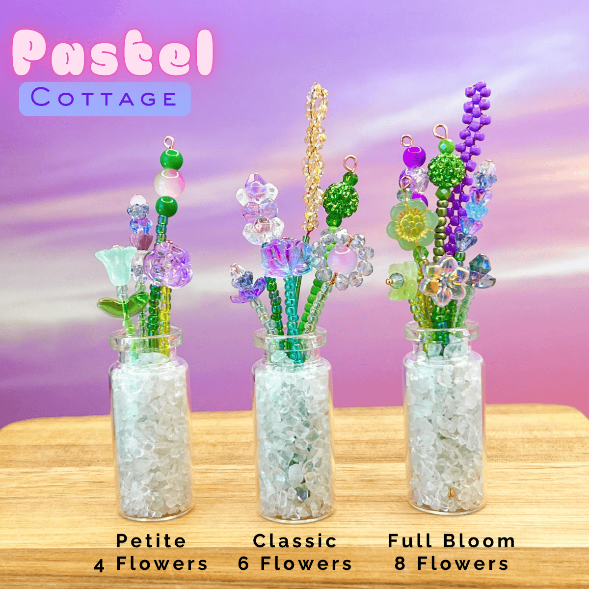 Home Decor Mini Beaded Flower Bouquet in Glass Vase – Handmade Forever Flowers