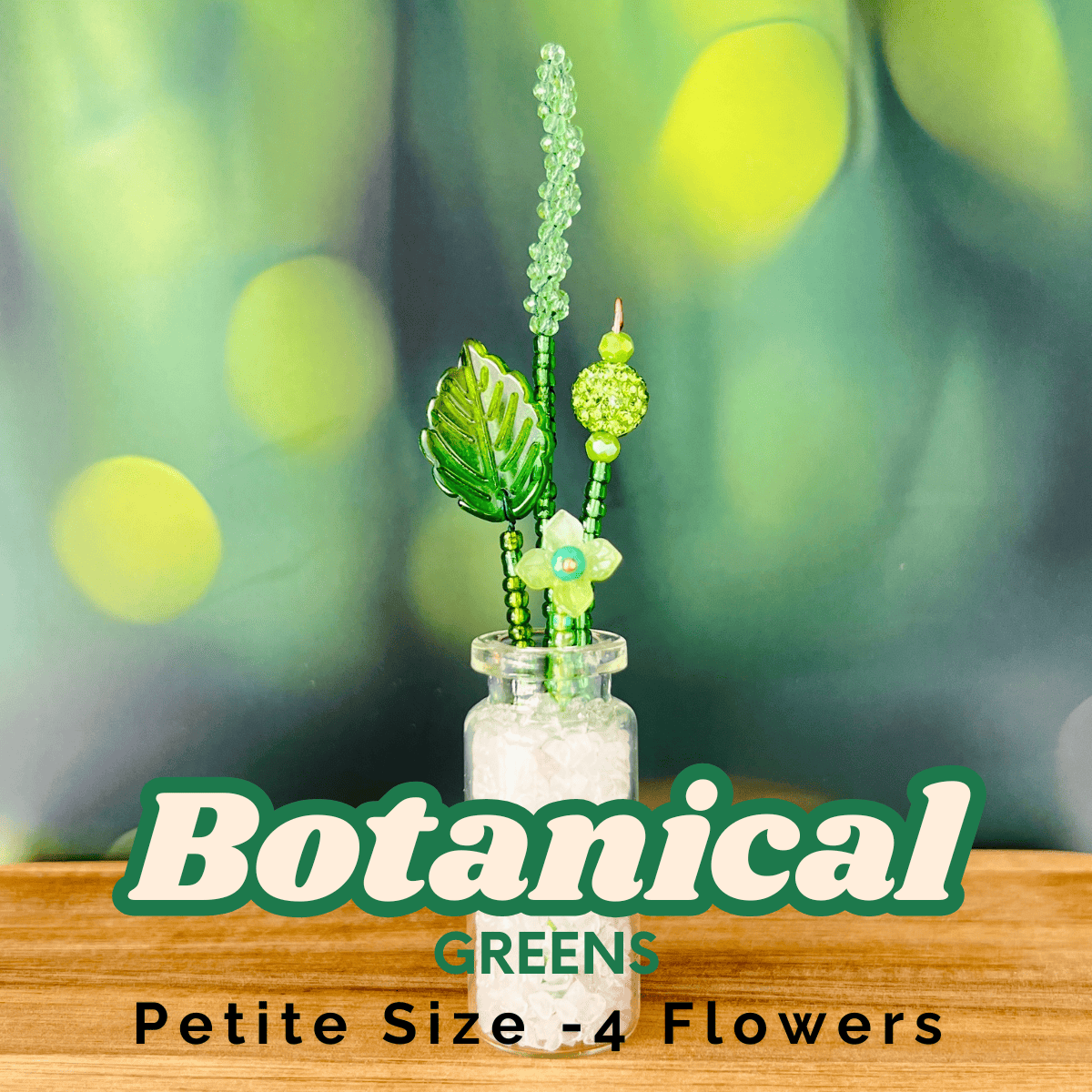 Home Decor Botanical Greens / Petite Mini Beaded Flower Bouquet in Glass Vase – Handmade Forever Flowers