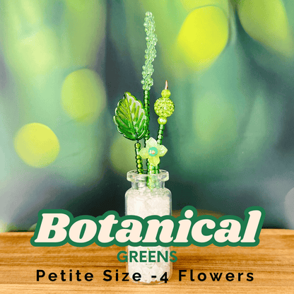 Home Decor Botanical Greens / Petite Mini Beaded Flower Bouquet in Glass Vase – Handmade Forever Flowers