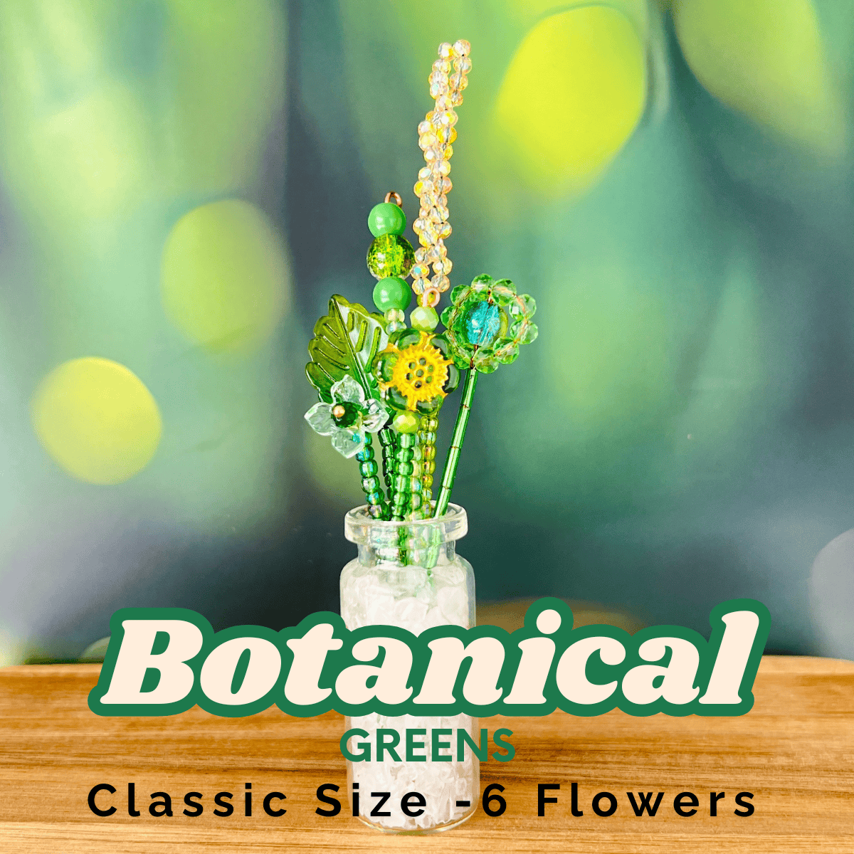 Home Decor Botanical Greens / Classic Mini Beaded Flower Bouquet in Glass Vase – Handmade Forever Flowers