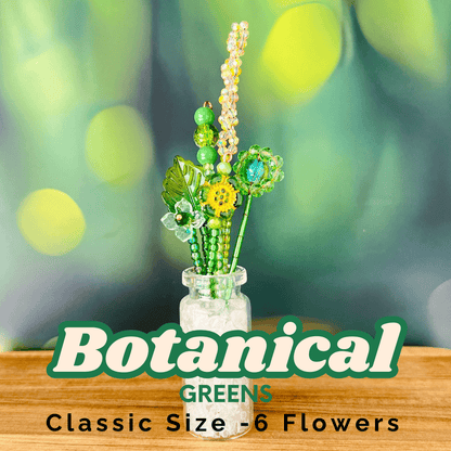 Home Decor Botanical Greens / Classic Mini Beaded Flower Bouquet in Glass Vase – Handmade Forever Flowers