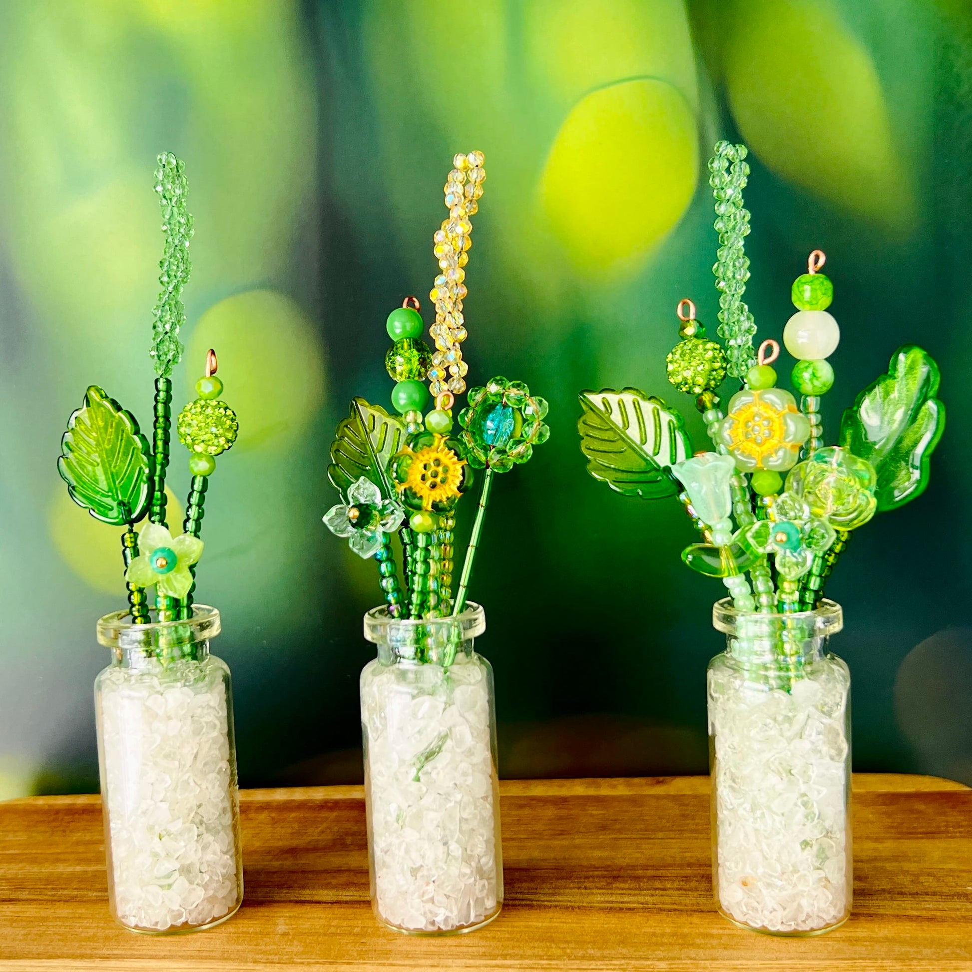 Home Decor Mini Beaded Flower Bouquet in Glass Vase – Handmade Forever Flowers