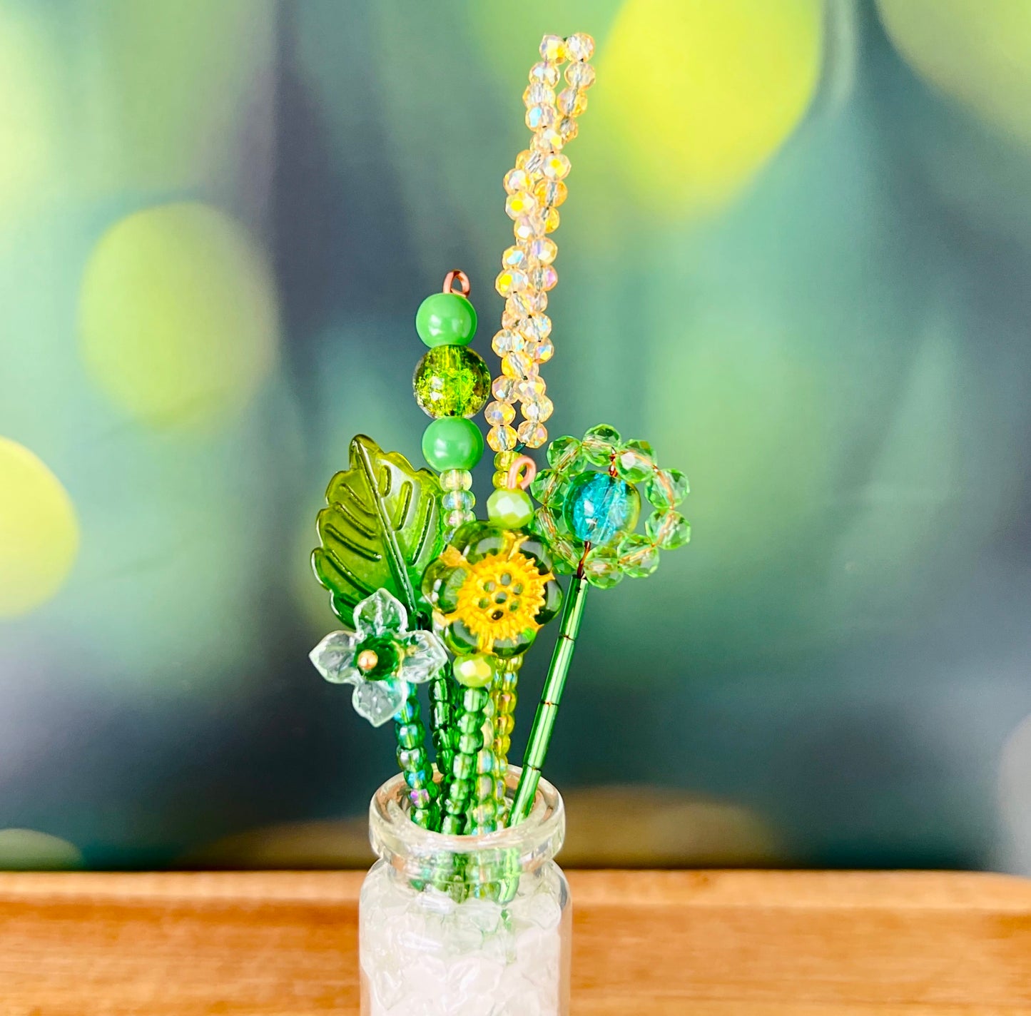 Home Decor Mini Beaded Flower Bouquet in Glass Vase – Handmade Forever Flowers