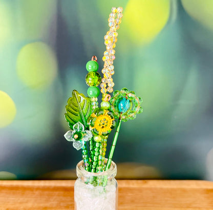 Home Decor Mini Beaded Flower Bouquet in Glass Vase – Handmade Forever Flowers