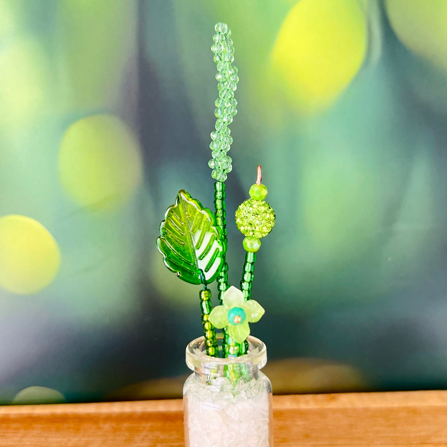 Home Decor Mini Beaded Flower Bouquet in Glass Vase – Handmade Forever Flowers