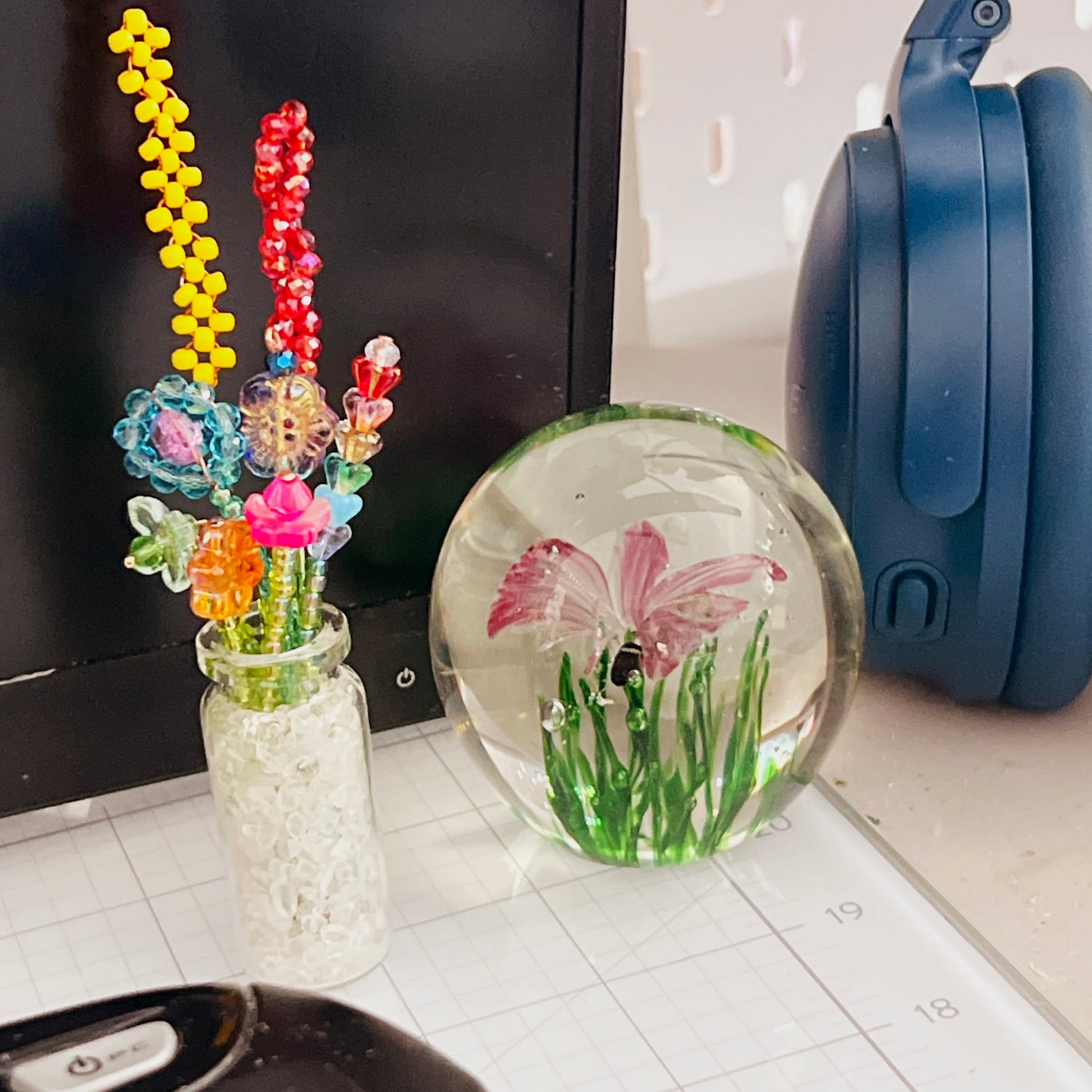 Home Decor Mini Beaded Flower Bouquet in Glass Vase – Handmade Forever Flowers