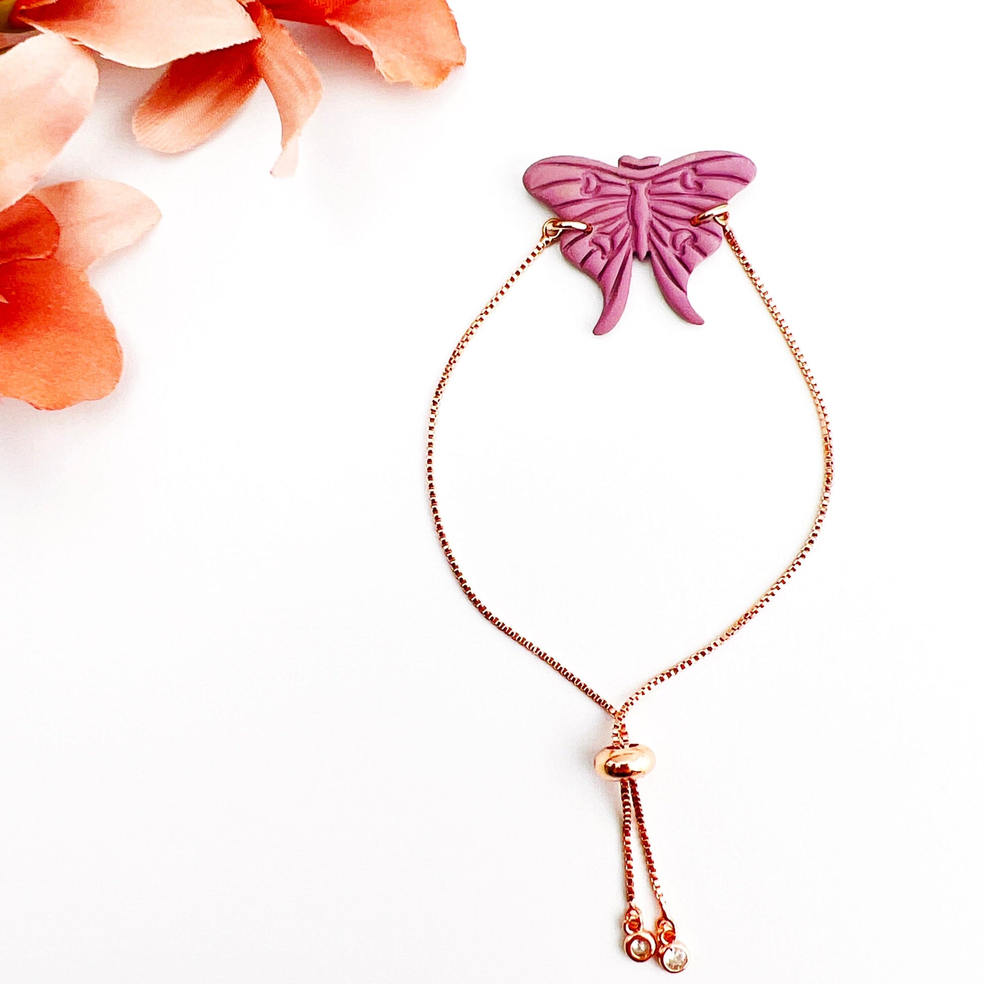 Purple Moon Moth Adjustable Chain Bracelet