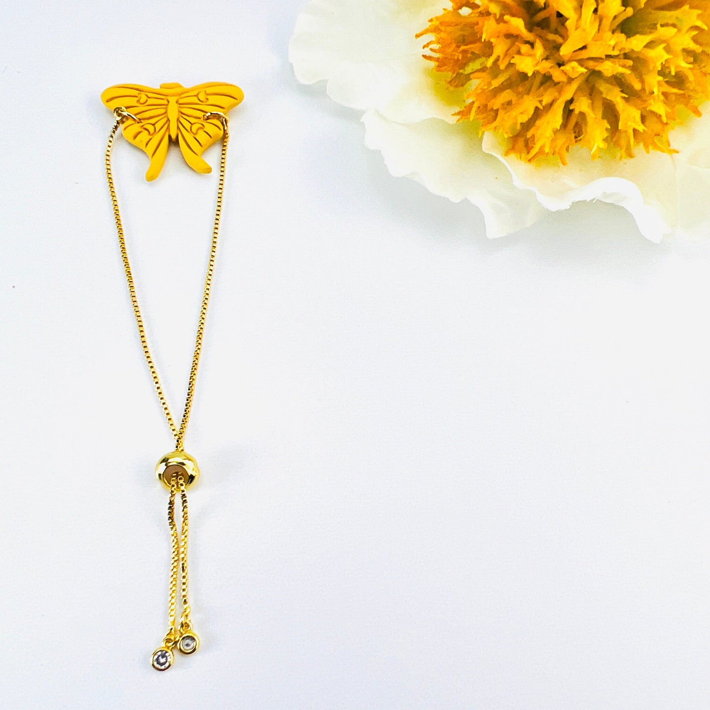 Golden Yellow Moon Moth Adjustable Chain Bracelet