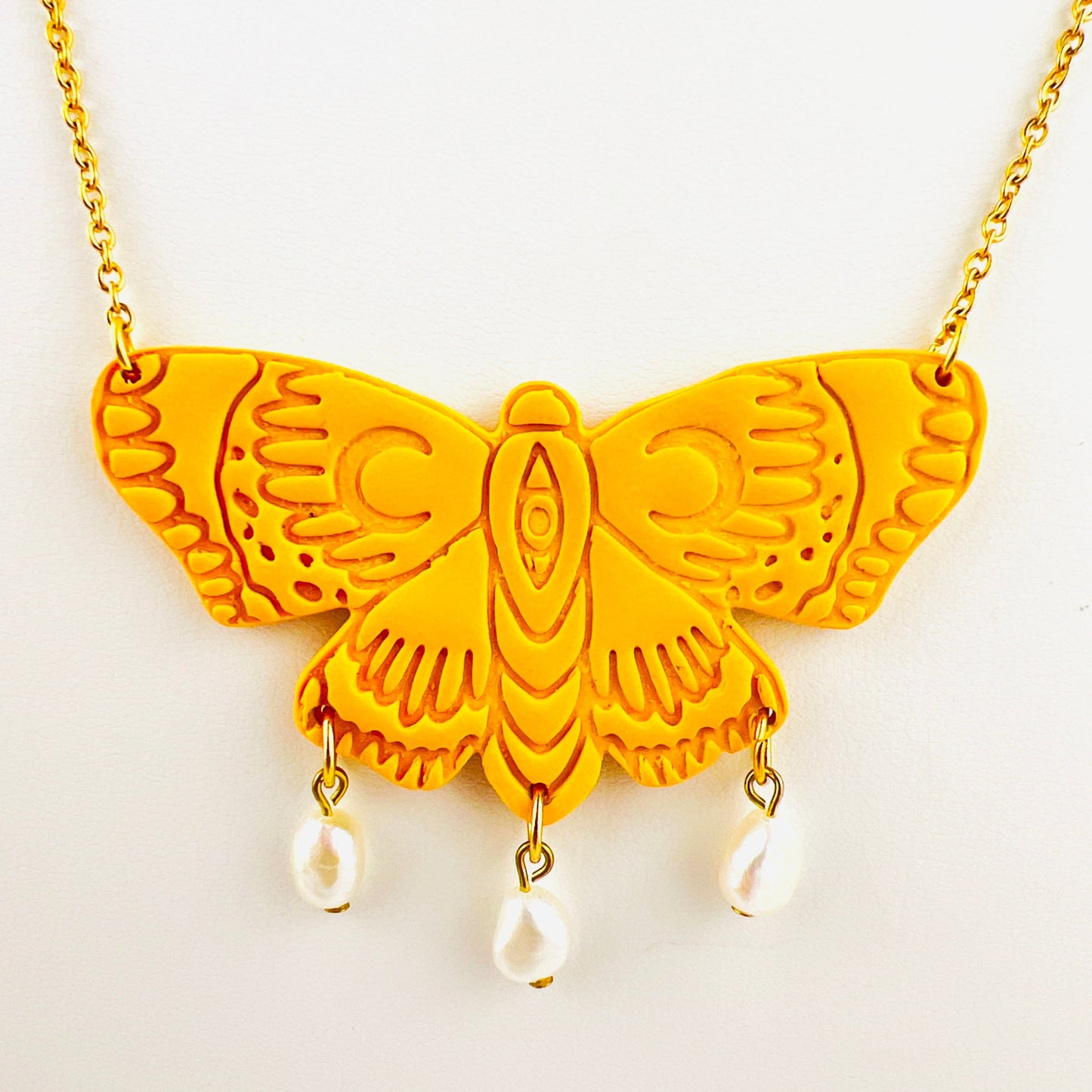 Necklace Marigold | Gold Beaded Moth Necklace