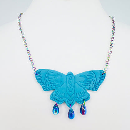 Necklace Blue | Rainbow (16”) Beaded Moth Necklace