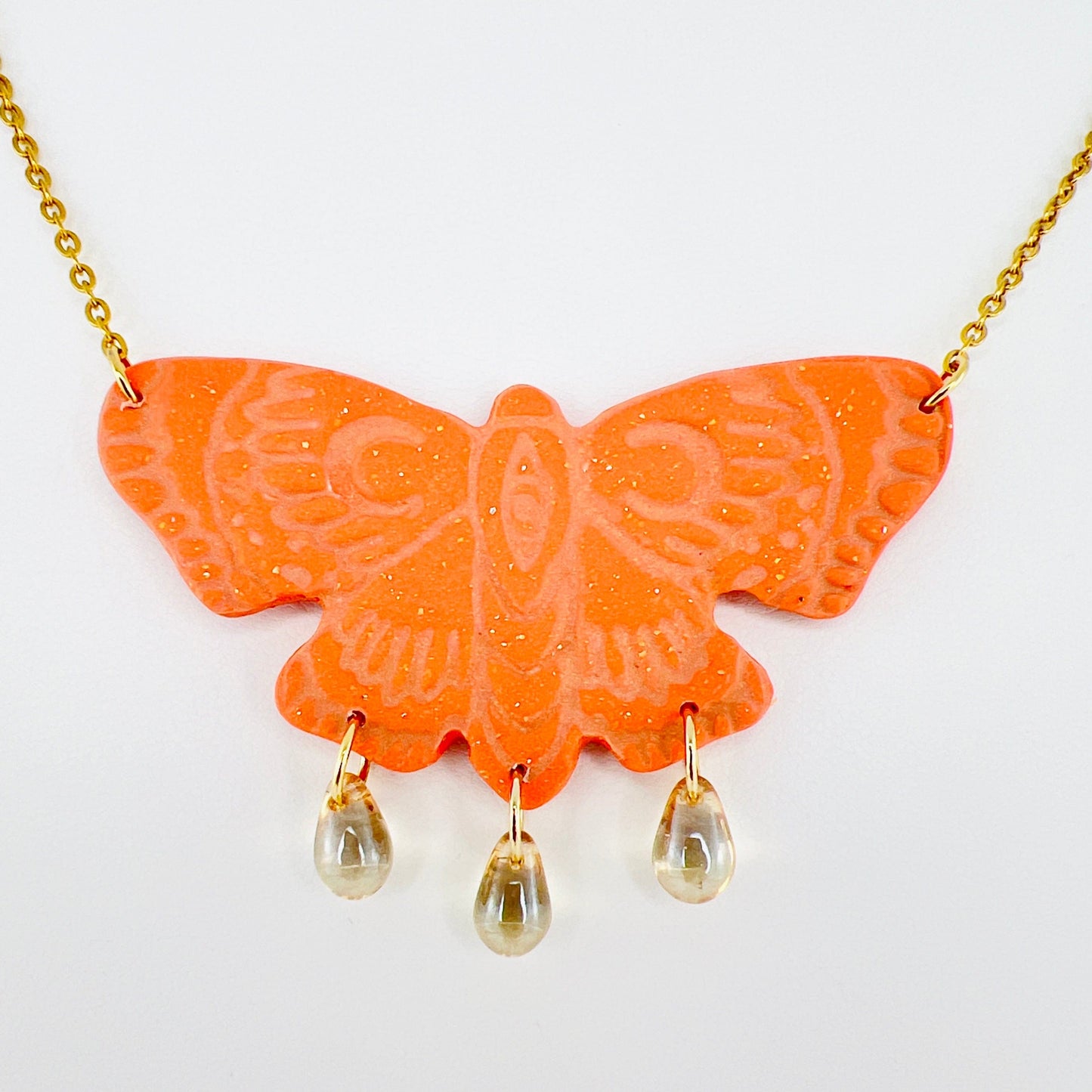 Necklace Tangerine | Gold Beaded Moth Necklace