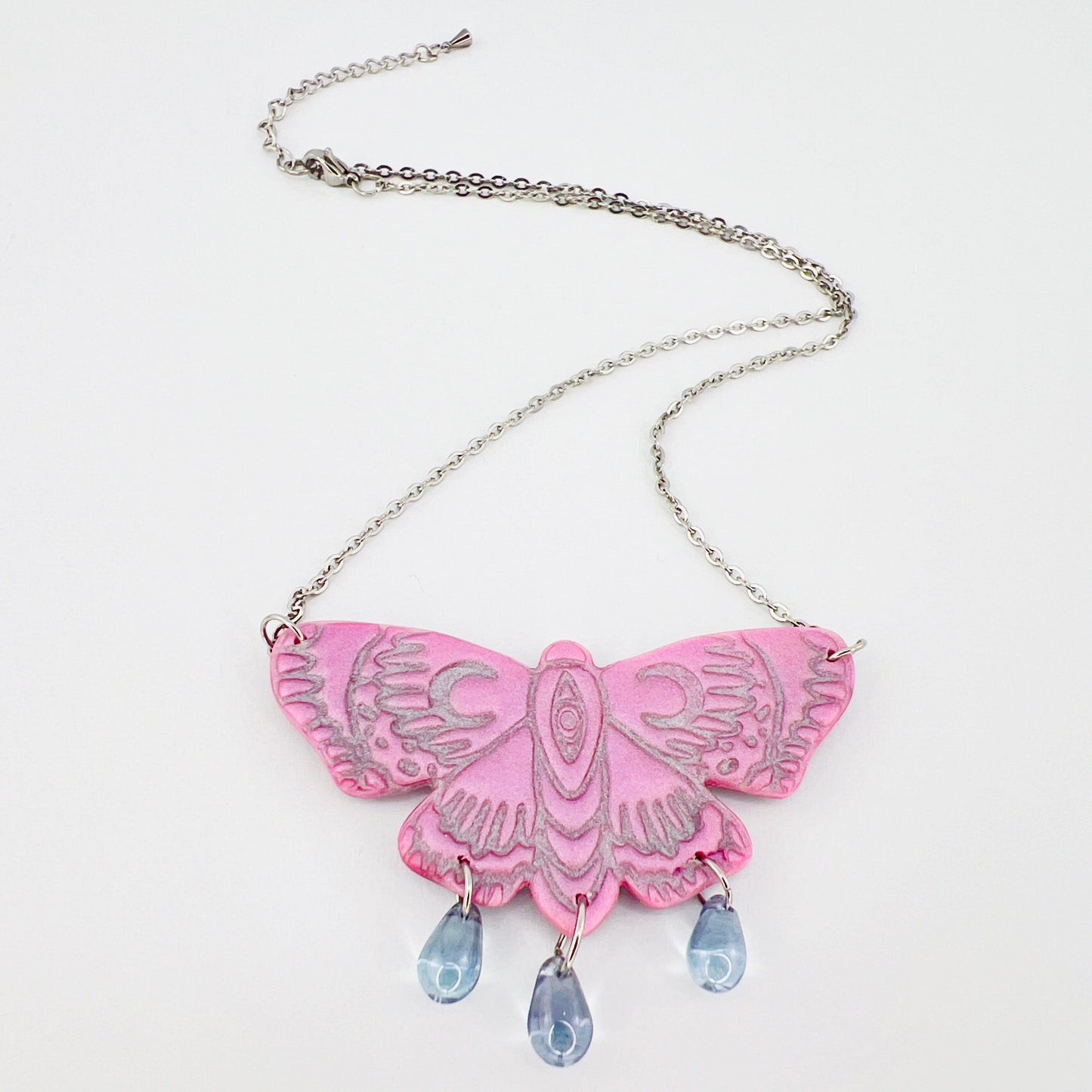 Necklace Lilac | Steel Color Beaded Moth Necklace