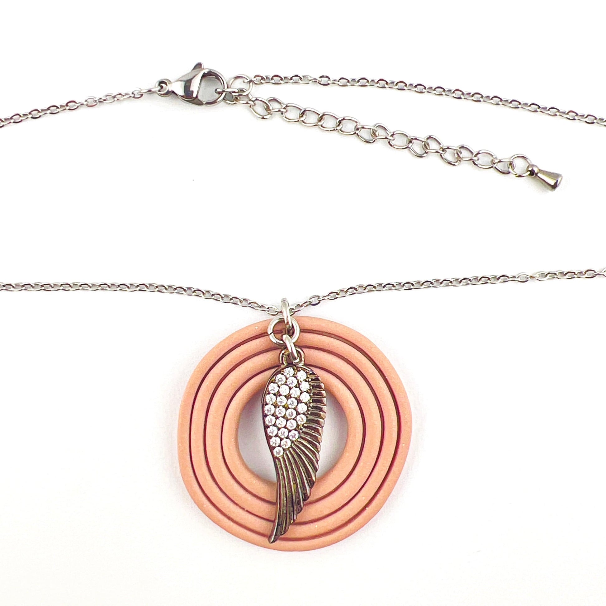 Necklace Cashmere Colored Circle Necklace with Angel Wing Charm - 18"