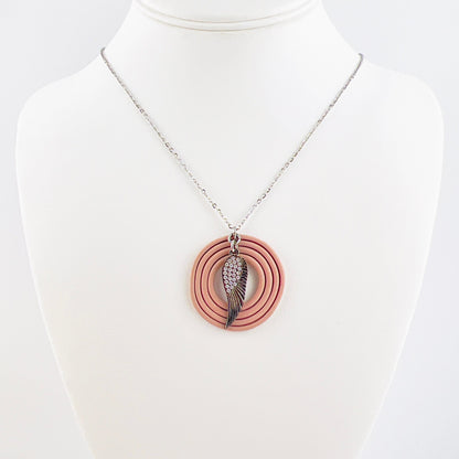 Necklace Cashmere Colored Circle Necklace with Angel Wing Charm - 18"