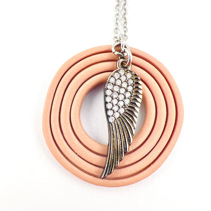 Necklace Cashmere Colored Circle Necklace with Angel Wing Charm - 18"