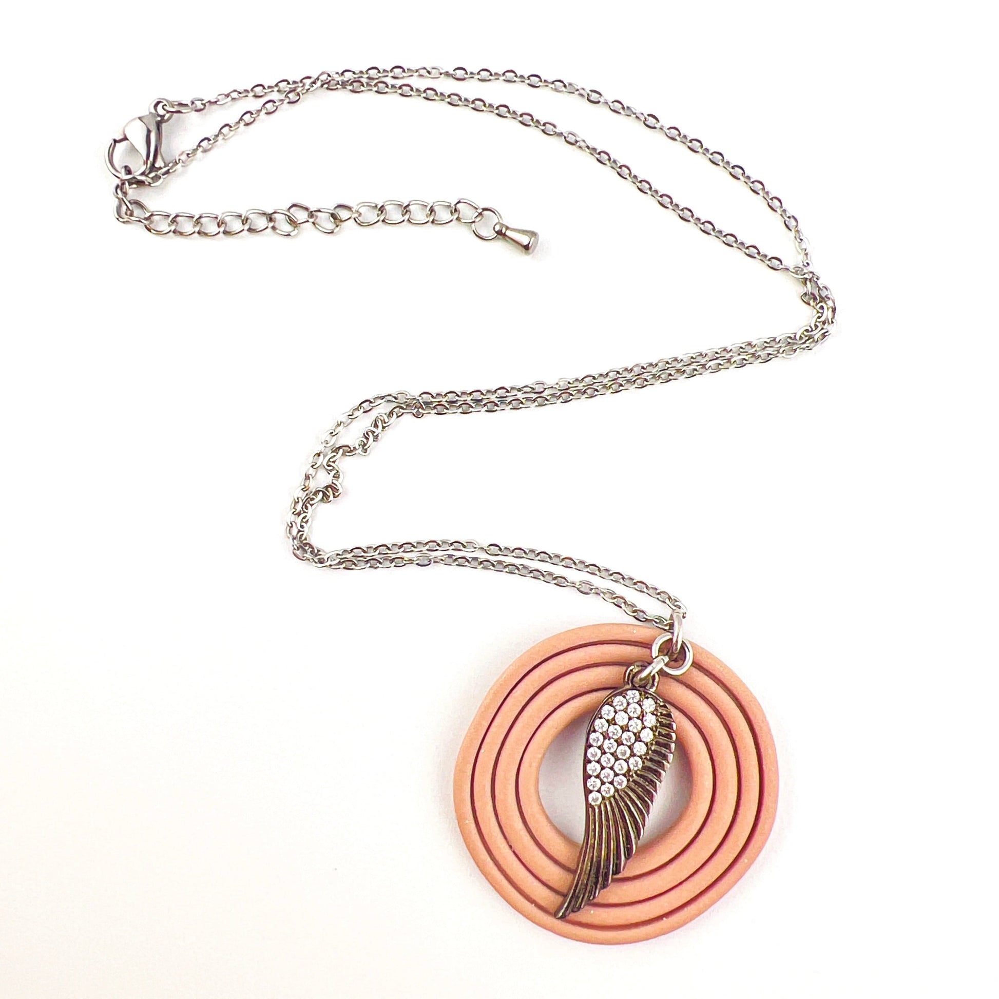 Necklace Cashmere Colored Circle Necklace with Angel Wing Charm - 18"