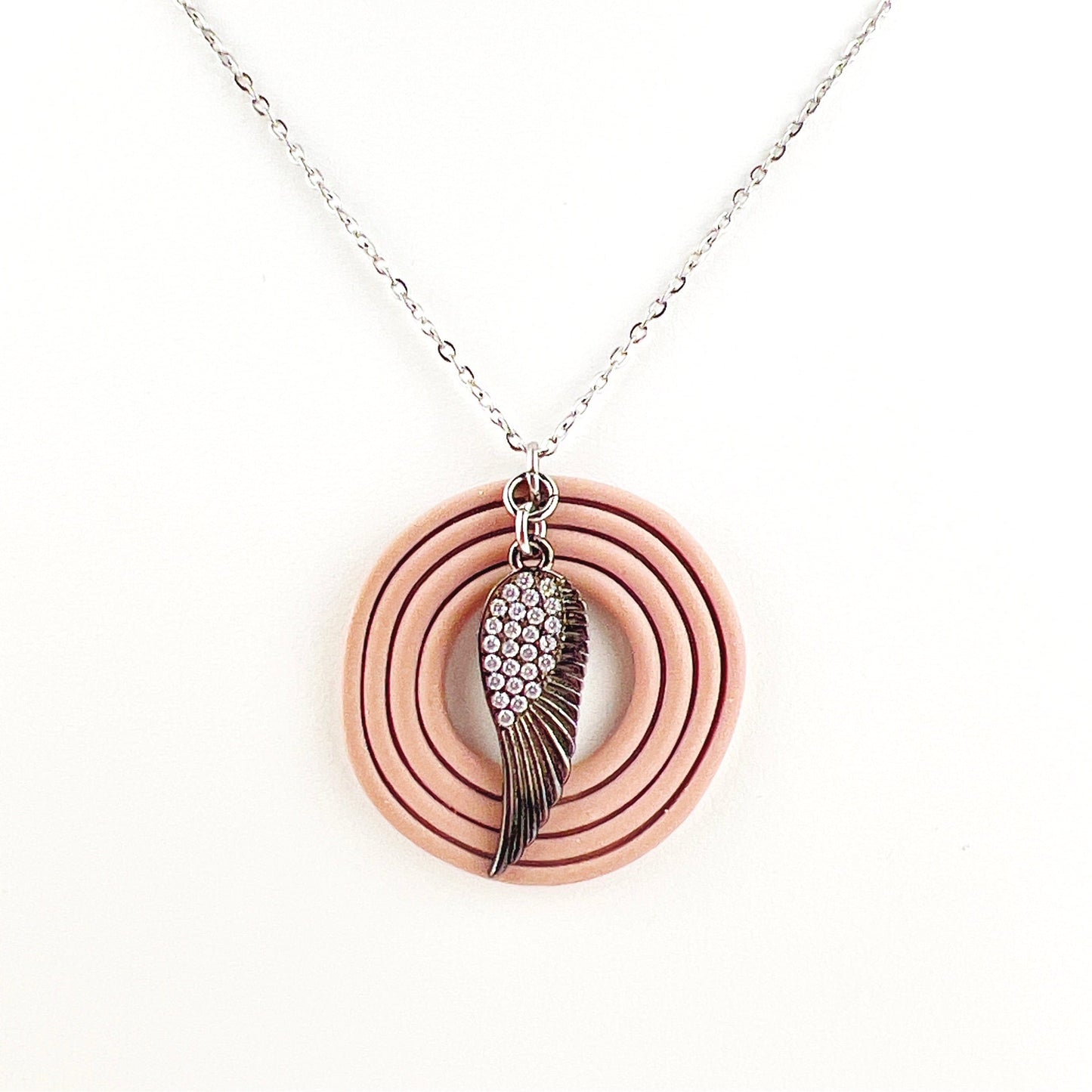 Necklace Cashmere Colored Circle Necklace with Angel Wing Charm - 18"
