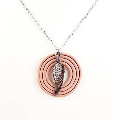 Necklace Cashmere Colored Circle Necklace with Angel Wing Charm - 18"