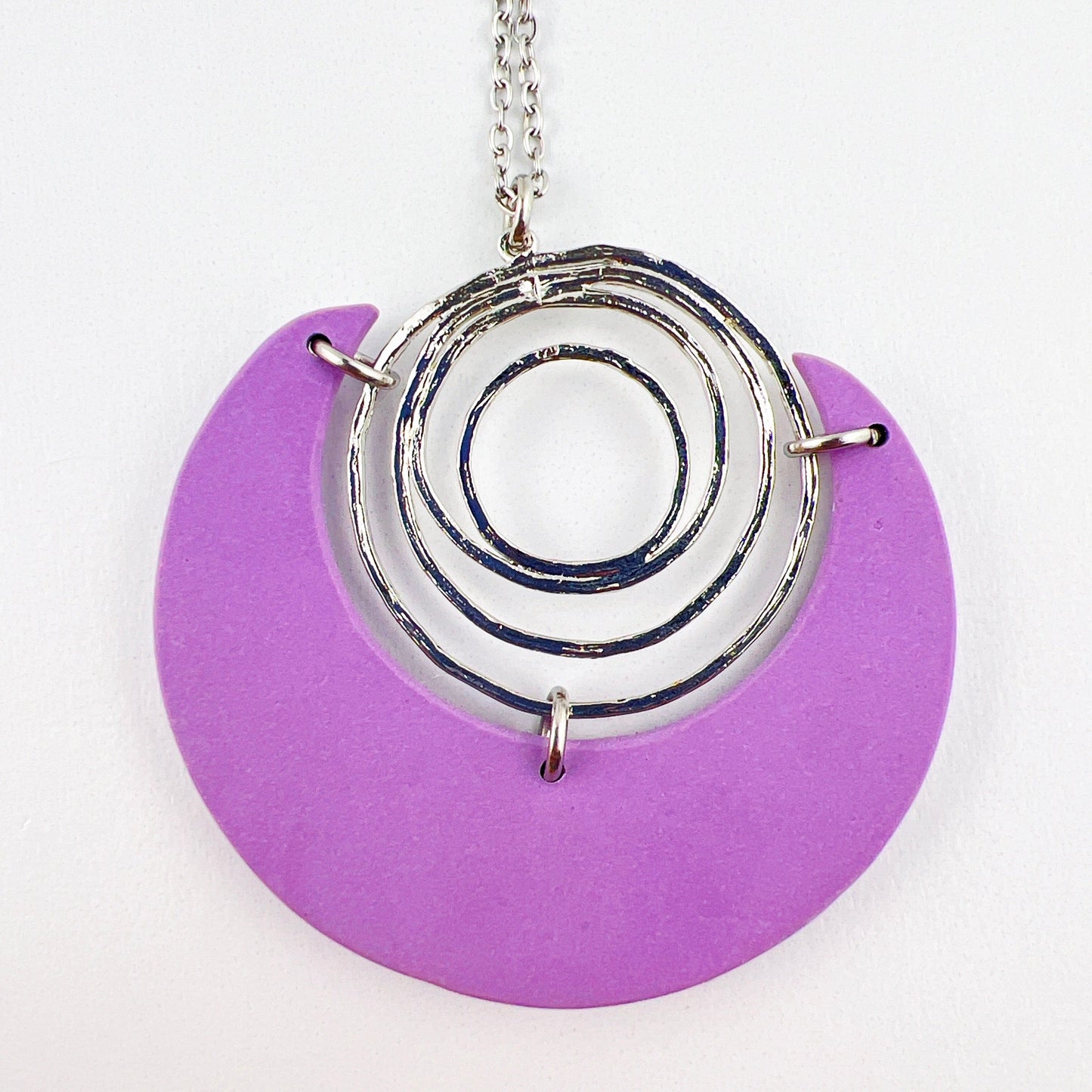 Necklace Purple Crescent & Antique Silver Circle Necklace