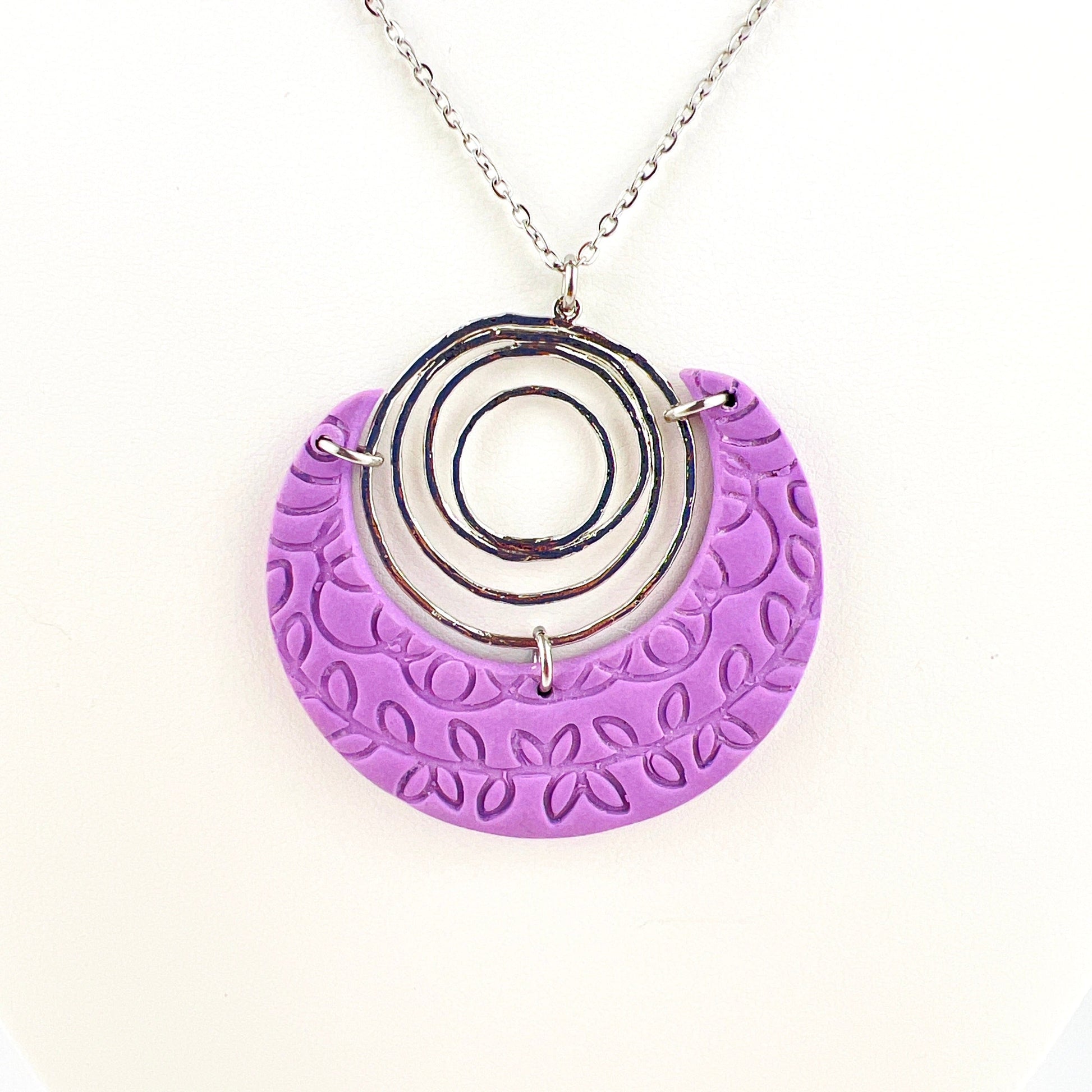 Necklace Purple Crescent & Antique Silver Circle Necklace