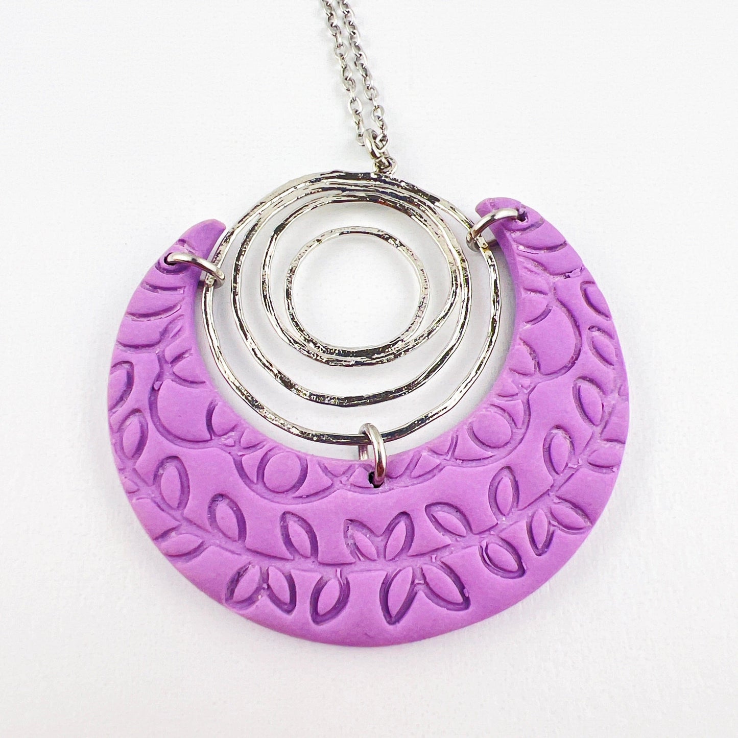 Necklace Purple Crescent & Antique Silver Circle Necklace