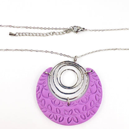 Necklace Purple Crescent & Antique Silver Circle Necklace