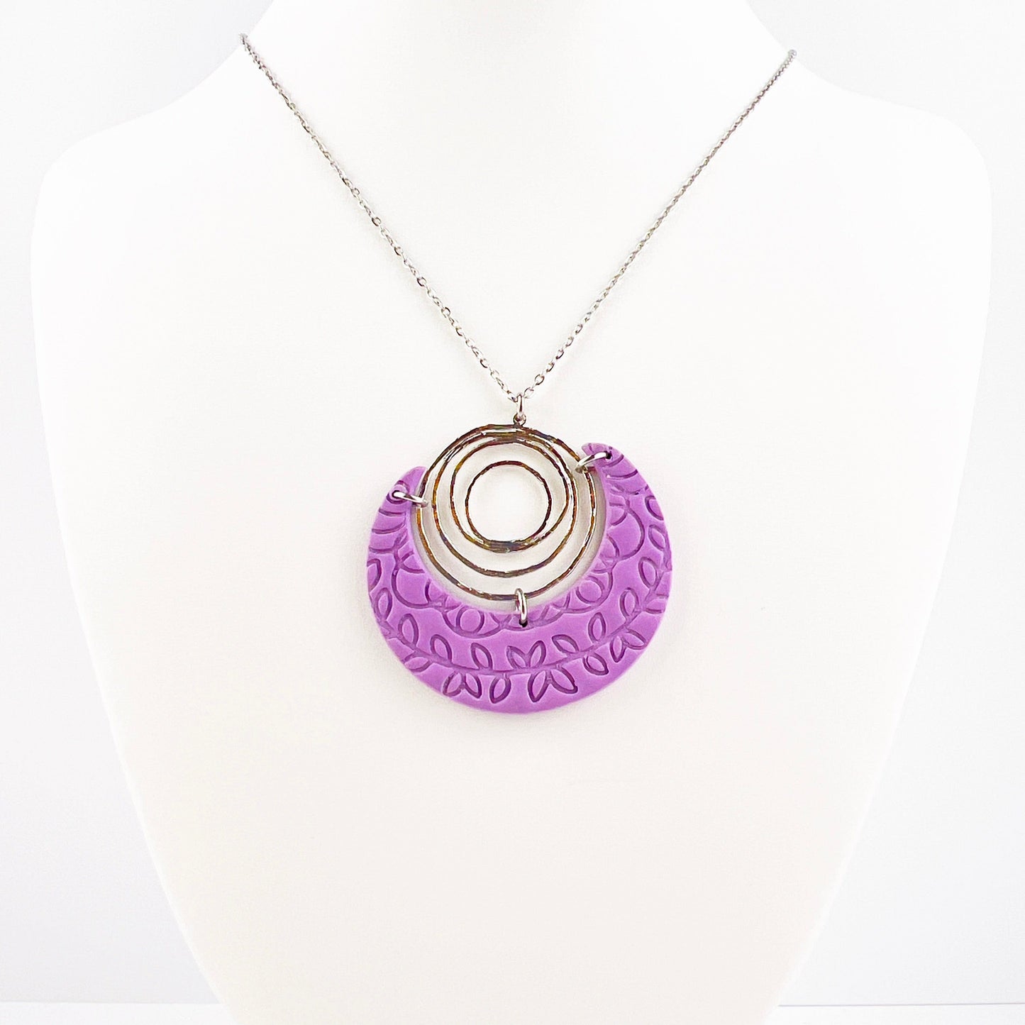 Necklace Purple Crescent & Antique Silver Circle Necklace