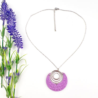 Necklace Purple Crescent & Antique Silver Circle Necklace