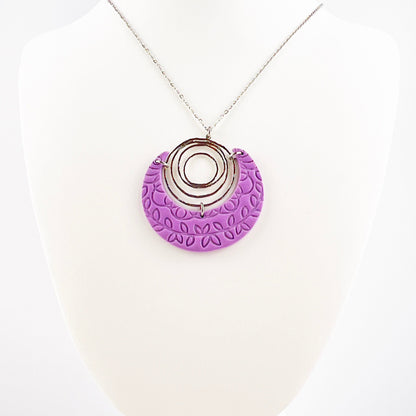 Necklace Purple Crescent & Antique Silver Circle Necklace