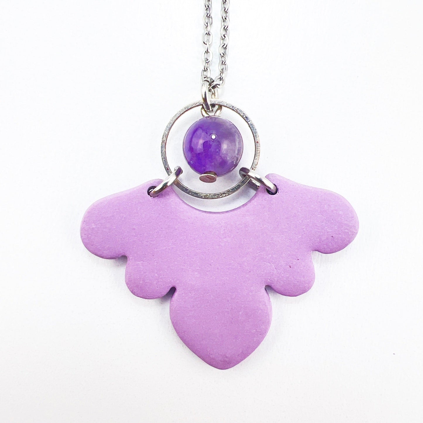 Necklace Purple Scallop & Silver Circle Necklace