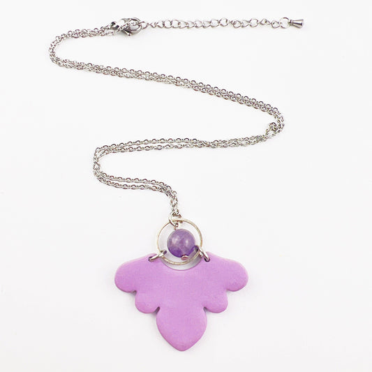 Necklace Purple Scallop & Silver Circle Necklace