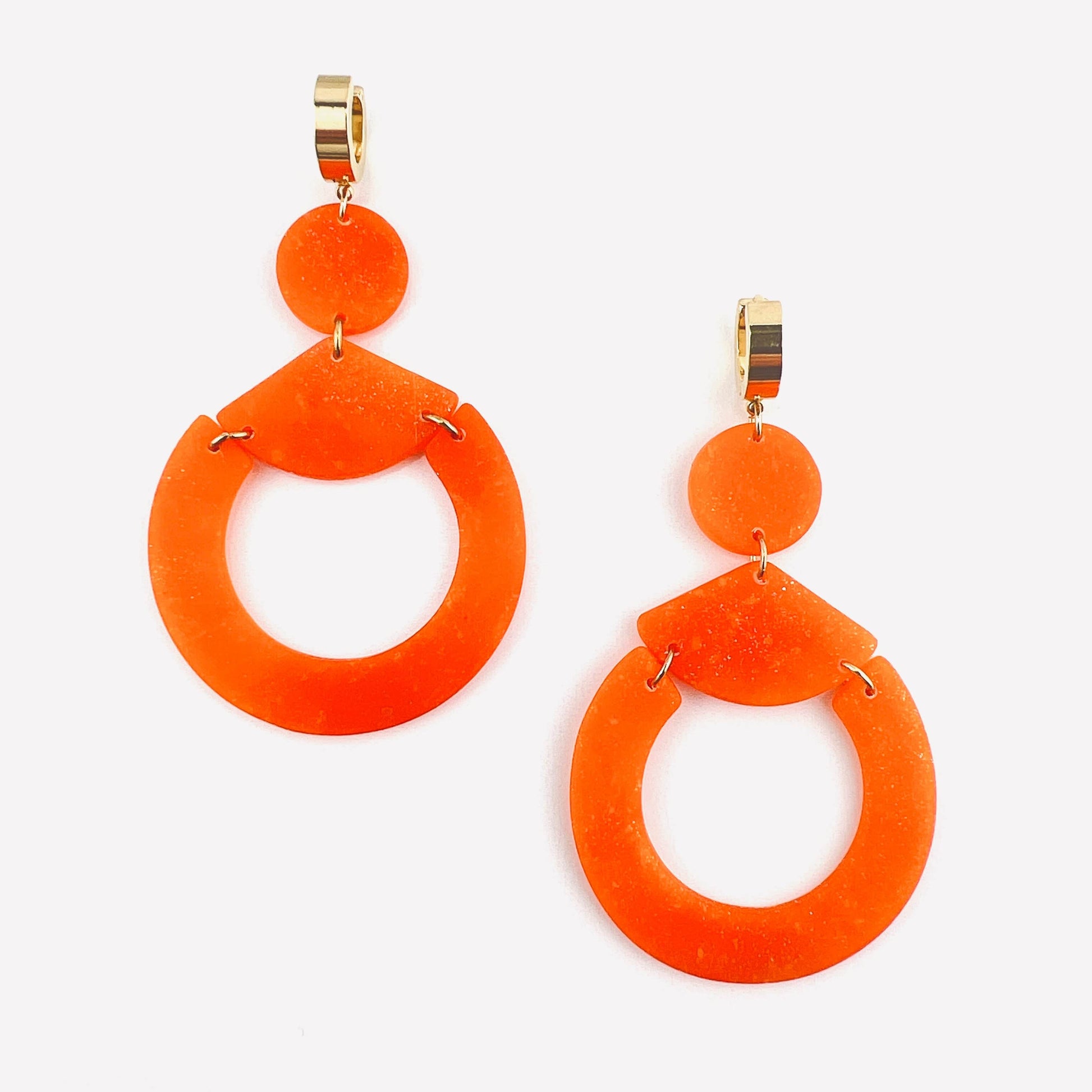Orange Circle & Triangle Earrings