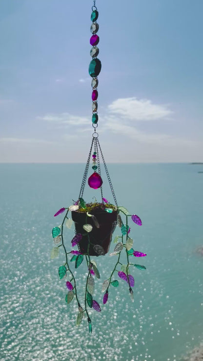 Leafy ‘Forever’ Plant Suncatcher with Glass Prisms & Spinner