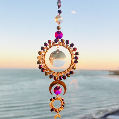 Celestial Glow Suncatcher – Pink, Purple & Gold Glass Beaded Decor